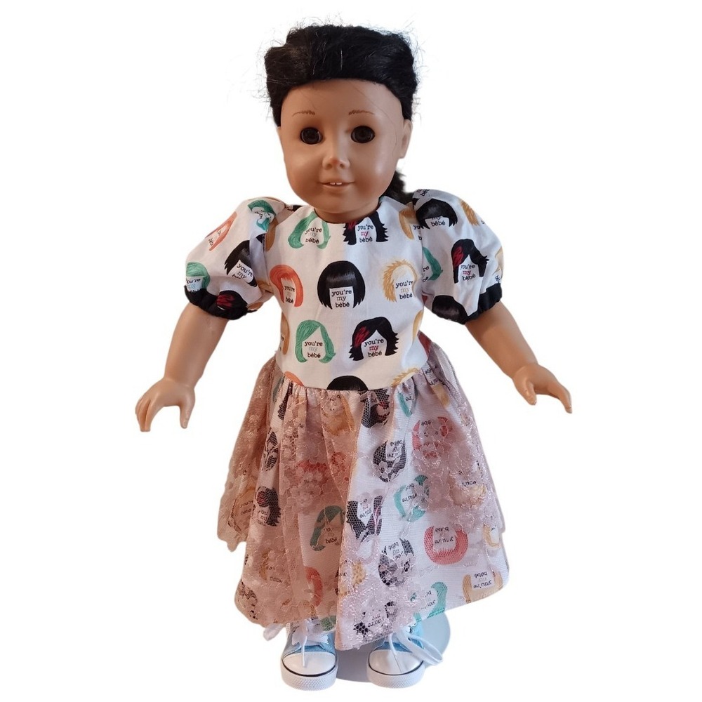 Handmade Cotton Lace 18" doll Hair Style Head print dress Fit American Girl doll